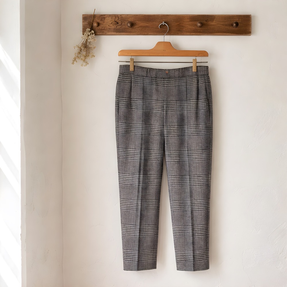 Banana Republic Avery Trousers Womens 4 Black White Glen Plaid Pants